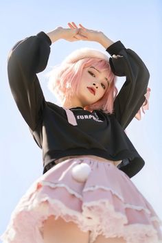 Surprise Me Pastel Goth Clothing Skirt & Top Set Kawaii Babe Foreshortening Poses, Head References, Cute Kawaii Outfits, Kawaii Outfit Ideas, Lace Up Crop Top