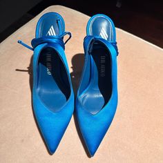 Amazing Condition Some Slight Wear At Sole 37.5 Wrap Around Tie Strap The Attico, Blue Pumps, Wrap Around, Shoes Women Heels, Shoes Heels, Color Blue, Size 7, Pumps, Satin