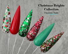 Christmas Nails Painted, Red And Green Sparkle Nails, Christmas Nails Red And Green Glitter, Glitter Christmas Nail Designs, Red And Green Glitter Nails, Holiday Dip Nails Christmas, Dip Powder Nails Christmas, Red And Green Christmas Nail Designs, Christmas Vacation Nails