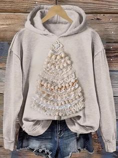 Hoodie Casual Sweatshirt | lilicloth Lace Christmas Tree, Basic Wardrobe Pieces, Christmas Tree Hoodie, Holiday Hoodies, Quilted Clothes, Hoodie Pattern, Fall Fabric, Casual Spring