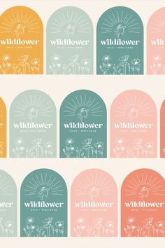 the wildflower labels are in pastel colors and have dandelions on them