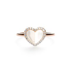 A luminescent design inspired by love! Unique and delicate, this heart ring is perfect for expressing your love. This romantic ring from our Laila collection features a heart with scintillating diamonds and mother-of-pearl. Pearls are natural, iridescent material found in oyster shells. This ring turns heads with high shine and elegant luster. Jewelry as personal as your journey, we've designed radiant treasures for the modern woman combining a legacy of craftsmanship with the finest quality ... Rose Gold Heart Ring, Romantic Rings, Gold Heart Ring, Tragus Earrings, Rose Gold Heart, Oyster Shells, Halo Diamond Ring, Ring Dainty, Pearl Diamond