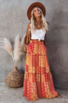 Ethno Style, Boho Mode, High Waist Long Skirt, Looks Country, Maxi Rok