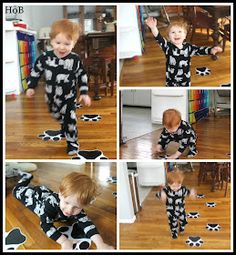 a collage of photos showing a young boy in pajamas