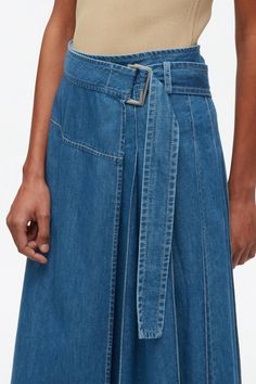 Chambray Wrap Skirt – 3.1 Phillip Lim Apron Skirt, Denim Wrap Skirt, Denim Jean Dress, Box Pleat Skirt, Denim Day, Perfect Pant, Knit Tank, Box Pleats, Women Trends