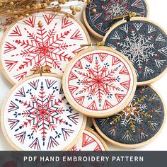 hand embroidery patterns on wooden hoops with text overlay