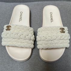 These Shoes Are Brand New And Comes With Dust Bags. Please Message Me For Any Questions Or Offers :) Chanel Slippers, Chanel Slides, Chanel Pearl, Shoes Chanel, Trendy Shoes Sneakers, Chanel Camellia, Chanel Pearls, Flower Sandals, Random Ideas