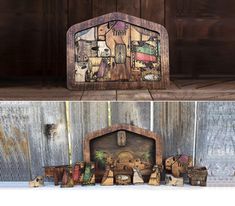 this is an image of a wooden nativity scene