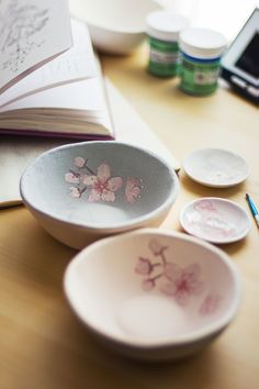 Handmade ceramics, handpainted kawaii ceramic art, unique pottery dishes Cherry Blossom Pottery Painting, Moodboard Theme, Sakura Painting, Asian Pottery, Asian Things, Sakura Blossoms, Brow Tattoo, Pottery Inspo