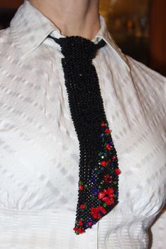 Beaded Tie - Tie Necklace Black Tie Seed Bead Tie Exclusive Tie Beadwork Tie by BeadCreativityByOlia on Etsy https://www.etsy.com/listing/258242159/beaded-tie-tie-necklace-black-tie-seed Beaded Tie, Boss Lady Gifts, Women Tie, Tie Necklace, Boss Gift, Tie Gifts, Beaded Jewelry Designs, Office Fashion, Black Tie