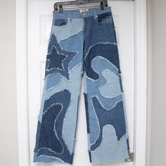 Reposhing This Item I Purchased From @Etonmess. Loved It, But Ready To Rotate For Something New. Questions? Leave A Comment Below! Jeans Upcycle, Custom Jeans Diy, Funky Pants, Jeans Free People, Diy Sweatshirt, Custom Jeans, Thrifted Outfits, Free Jeans, Upcycle Jeans