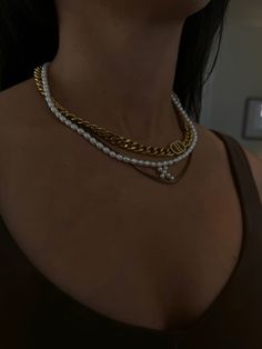 14 inch chain on shortest clasp and 17 inch on longest - 18k Gold Plated - Stainless Steel Filled - Water-resistant - Hypoallergenic Classic Gold-plated Pearl Chain Necklace, Classic Gold Pearl Necklace With Chain, Gold Snake Chain Jewelry With Pearl Detail, Gold Snake Chain Jewelry With Pearl Chain, Gold Jewelry With Pearl Snake Chain, Classic Gold Chain Necklace With Pearl, Classic Gold Chain Necklace With Pearls, Classic Gold Pearl Chain Necklace, Timeless Tarnish-resistant Chain Link Necklace