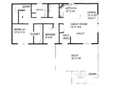 the floor plan for a two bedroom, one bath apartment with an attached kitchen and living room