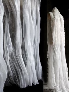 two photographs of white cloth draped over each other