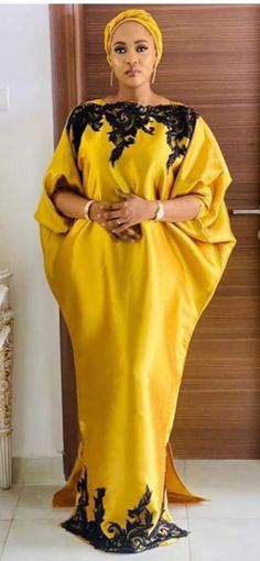 Long Bubu Dress With Embroidery Neckline, African Women Bubu Dress Suitable for Wedding Party Kaftan Dress, Rich Aunt Vibe  Maxi Dress Party Maxi Dresses, Hubble Bubble, Silk Yellow Dress, Boubou Styles For Women, Kaftan Styles, Bubu Gown Styles, Elegant Style Women, African Maxi Dresses, Dress African