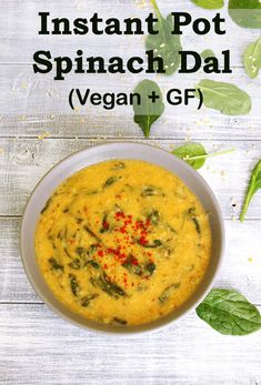 the instant pot spinach dali vegan + gf is in a white bowl