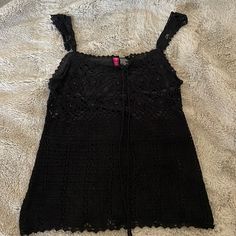 New With Tags, Size Large. This Is The Perfect Flowy Bohemian Style Top For A Topical Vacation Casual Black Crochet Tops, Summer Black Crochet Knit Top, Casual Black Crochet Knit Top, Black Crochet Casual Tops, Black Knit Crochet Top For Summer, Black Crochet Cotton Top, Fitted Black Top With Crochet Lace, Black Fitted Crochet Lace Top, Fitted Black Crochet Lace Top