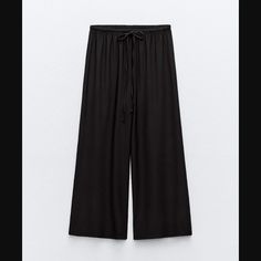 Nwt Pants With An Adjustable Mid Waist With Self Drawstring. Wide Leg. Zara Wide Leg Trousers With Elastic Waistband, Zara Wide-leg Pants With Elastic Waistband, Zara Straight Sweatpants For Summer, Zara Wide Leg Pants With Elastic Waistband For Fall, Black Wide Leg Sweatpants For Summer, Zara Ankle-length Loungewear Pants, Zara Ankle-length Pants For Loungewear, Black Spring Loungewear Pants, Zara Stretch Wide Leg Pants For Loungewear