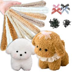 several different types of hair clips and a stuffed animal with bows on it's head