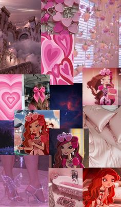 the collage has many different pictures of princesses in pinks and purples