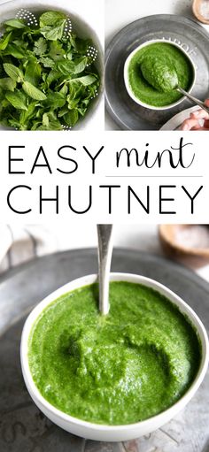 an easy mint chutney recipe in a bowl