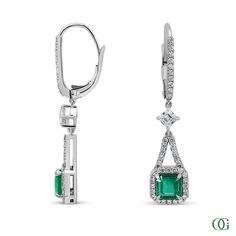 W Emerald Diamond Earrings For Formal Occasions, Emerald Diamond Earrings For Formal Events, White Gold Emerald Diamond Earrings, Elegant Emerald Earrings For Formal Occasions, Elegant Formal Emerald Earrings, Elegant Emerald Cut Emerald Earrings, Gia Certified Emerald Earrings For Formal Occasions, White Gold Emerald Diamond Earrings For Anniversary, Luxury May Birthstone Earrings For Formal Occasions