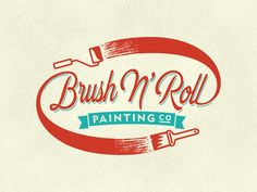 the logo for brush n'roll painting co is shown in red and blue colors