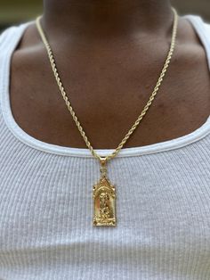 14k pvd plated rope chain with St. mary Pendant non tarnish for men/women 24" Gold Plated Cuban Link Rope Chain Necklace, Gold Cuban Link Chain, Pendant For Men, Sainte Marie, Jewelry Lookbook, Mens Pendant, Cuban Link Chain, St Mary, Cuban Link