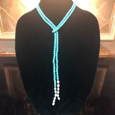 Genuine Howlite Turquoise And And Pearl Lariat Necklace. Round 6mm Turquoise, Approx 9mm Rice Pearl, 50 Inches And Can Be Worn 5 Or 6 Ways! See My Jewelry: Genuine Pearls, Diamonds, 925 Sterling Silver, 14kgold Filled, Onyx, Jade, Amethyst, Ruby, Lapis, Moonstone, Coral, Turquoise, Rings, Bracelets, Hoops, Studs, Earrings, Statement Necklace, Lariat, Pendants, Unique Gifts, Accessories, Antique, Trending Vintage White Stone Jewelry, Capricorn Pendant, Sliver Earrings, Pearl Lariat Necklace, Pearl Lariat, Turquoise Statement Necklace, Flower Statement Necklace, Pearl Necklace Vintage, Horse Necklace