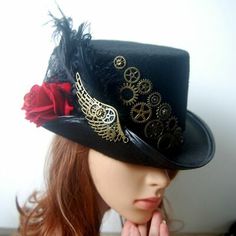 Gothic Hats, Steampunk Diy Crafts, Top Hat Costume, Victorian Top, Steampunk Hats, Steampunk Black, Gentleman Hat, Steampunk Party, Mini Top Hats