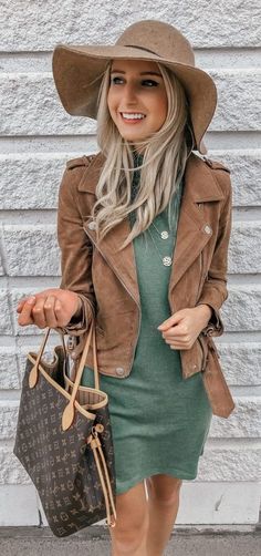 Khaki Button-up Shirt Dress For Fall, Suede Skirt Outfit Fall, Fall Button-up Day Out Dress, Trench Jacket Outfit, Fall Season Button-up Washed Dress, Fall Button-up Mini Dress For Daywear, Fall Tshirt Dress, Felt Hat Outfit, Brown Suede Jacket Outfit