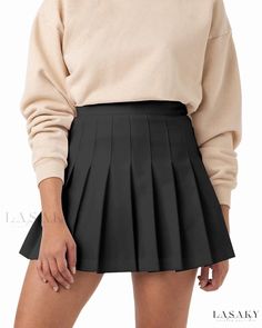 Lasaky - High-Waisted Pleated Tennis Skirt with School Style Belt and Inner Shorts Tennis Skirt Black, Skirt School, Skater Skirts, School Skirt, Pleated Tennis Skirt, Black Pleated Skirt, Tennis Skirts, Winter Leggings, School Style