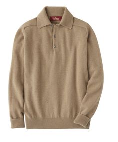 Men's Camel Hair Polo Sweater with Saddle Shoulder Made in Scotland Hawick Scotland, Polo Style, Polo Sweater, Style Sweater, Sweater Making, Manufacturing Process, Men's Polo, Yorkshire, Saddle