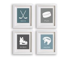 four framed pictures with animals on them in different colors and sizes, each featuring an animal's name