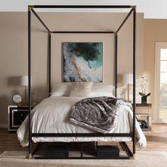 Baxton Studio Eva Modern and Contemporary Dark Bronze Metal Canopy Queen Bed FredCo Canopy Queen Bed, Black Canopy Beds, Black Canopy Bed, Modern Canopy Bed, Queen Canopy Bed, Metal Canopy Bed, Studio Bed, Canopy Bed Frame, Regal Design