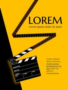 a movie clapper on a yellow background with place for your text or image illustration