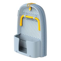 a gray and yellow toilet seat holder