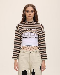 Model (WearingXS):•Â?/span>Height: 174cm | Bust: 80cm | Waist: 60cm | Hips: 89cm | Shoes: 38cmDetails: Long-sleeve crop top with front cut-out details and stripes patternTop Length: CroppedSleeve Length: Long SleevesMaterials:95% Polyester + 5% Spandex Stretch Y2k Style Sweater For Spring, Y2k Style Stretch Sweater For Spring, Y2k Style Stretch Spring Sweater, Fall Y2k Stretch Sweater, Spring Y2k Style Stretch Sweater, Winter Stretch Cotton Knit Top, Y2k Knitted Tops For Fall, Knitted Tops For Spring Streetwear, Knitted Y2k Tops For Fall