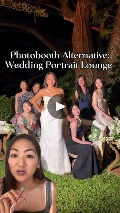 a group of women sitting around each other in front of a tree with the words photo booth alternatives wedding portrait lounge