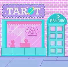 a pink and blue building with a sign that says tart psychic