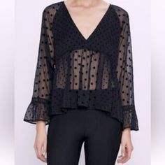 Zara Blouse *Nwt*. Sheer, Black, Flowy With Polka Dots Throughout. Photo Is Of The Exact Item. Casual V-neck Blouse For Evening, Zara V-neck Blouse For Date Night, Casual Sheer Blouse For Evening, Sheer V-neck Blouse For Party, Zara Casual Party Blouse, Zara V-neck Party Blouse, Sheer Casual Blouse For Night Out, Fall Sheer V-neck Blouse, Casual Zara Blouse For Night Out