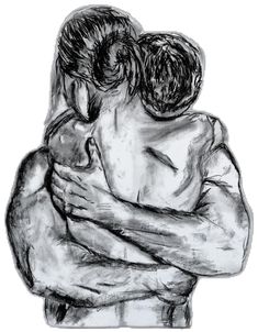 a drawing of two people hugging each other