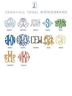 the monograms are all in different colors and font for each type of monogram