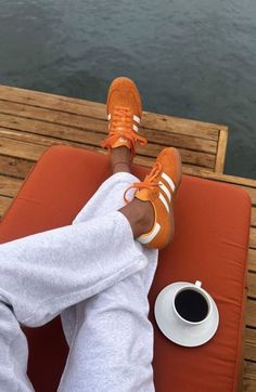 Adidas Samba Peach Outfit, Orange Sambas, Orange Sneakers Aesthetic, Adidas Samba Colorful, Orange Samba, Scandi Fashion, Cold Fashion, Sneaker Lovers, Paris Mode