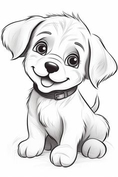 This charming black-and-white drawing captures the joyful essence of a cute puppy with expressive eyes and a happy smile. Perfect for dog lovers and art enthusiasts, this illustration radiates sheer cuteness. #PuppyArt #DogIllustration #CuteAnimals #PuppyLove #ArtLovers #AnimalIllustration Christmas Puppy Drawing, Dog Sketch Easy, Cute Puppy Drawing, Dog Cartoon Drawing, Cartoon Dog Drawing, Cute Christmas Dog, Dog Drawing Tutorial, Beautiful Coloring Pages, Puppy Illustration