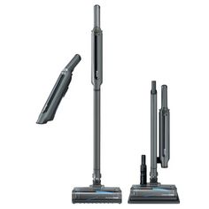 three different types of vacuum cleaners on a white background