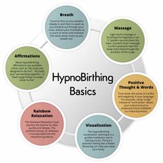 a circular diagram with the words hypnobrhing basics in different colors and sizes