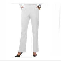 Allison Daley Petite White Pull-On Pants. Nwt Feature: Easy-Care 2-Way Stretch Fabric Full Elastic Waistband For Comfort And Fit Side-Seam Pockets With Mesh Lining Polyester; Machine Wash Available In Regular (27") And Short (25") Inseam Lengths. Quantity In Stock Is 4: (2) 8p Regular; (1) 8p Short; (1) 14p Short White Full-length Dress Pants With Pockets, Classic White Stretch Dress Pants, White Elastic Waistband Pants For Work, Classic White Full-length Dress Pants, Non-stretch White Dress Pants With Pockets, White Non-stretch Dress Pants With Pockets, White Pull-on Bottoms For Work, Khaki Green Dress, Petite Dress Pants