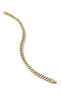 Intricate, sturdy links of 18-karat gold comprise this curb-chain bracelet sure to become a forever staple. Push-clasp closure 18k gold Imported 14k Yellow Gold Cuban Link Bracelet, Cuban Link Box Chain Bracelet For Formal, Luxury 14k Gold Curb Chain Bracelet, Classic Gold Bracelet With Oval Link Curb Chain, Yellow Gold Cuban Link Bracelet With Solid Construction, Luxury Oval Link Curb Chain Bracelet, Yellow Gold Cuban Link Bracelet With Oval Chain, Classic Cuban Link Box Chain Bracelet For Formal Occasions, Timeless Gold Bracelet With Curb Chain For Formal Occasions