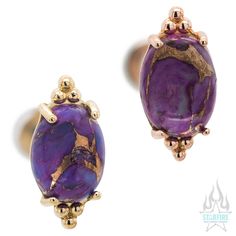 "FaraTa" in Gold with Oval Purple Copper Turquoise Cabochon - on flatback Gold Gauges, Copper Turquoise, Oval Cabochon, Tragus, Conch, Gold Beads, Prong Setting, Body Jewelry, Or Rose